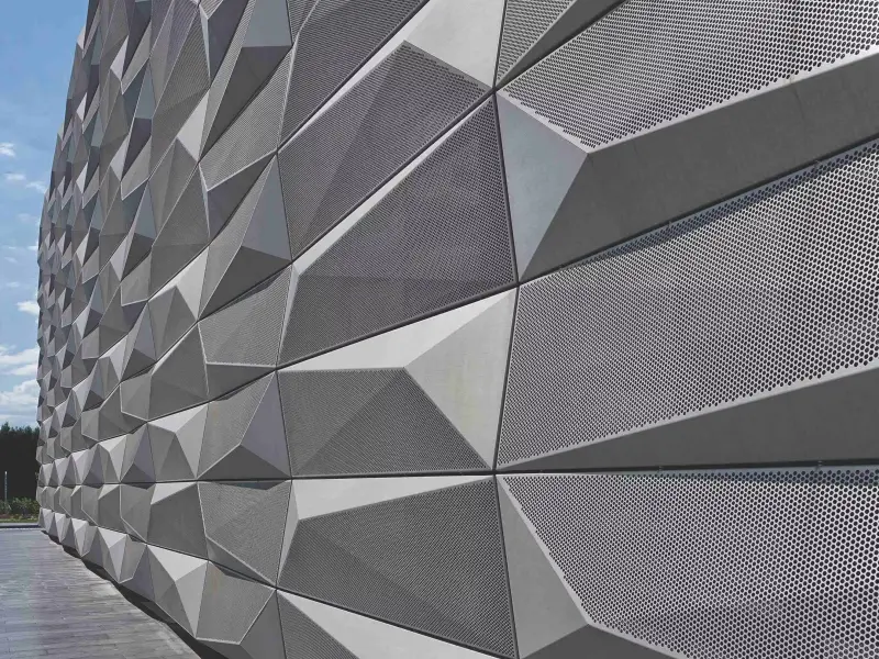 Aluminium facade exterior panels on modern building