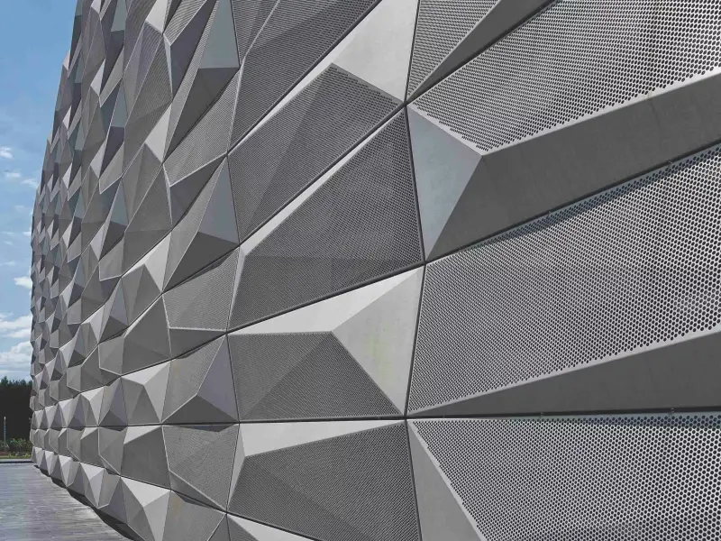Aluminum facade system on modern building exterior